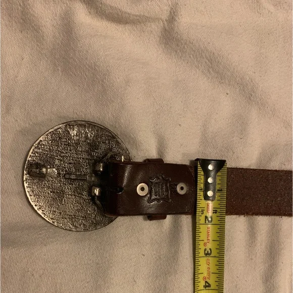 Brown Genuine Leather Belt with Multicolor Gemstone Buckle